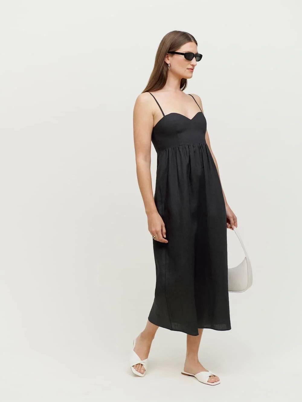 NEW Reformation Odette Black Linen Midi Dress Size 4 - Picture 1 of 9